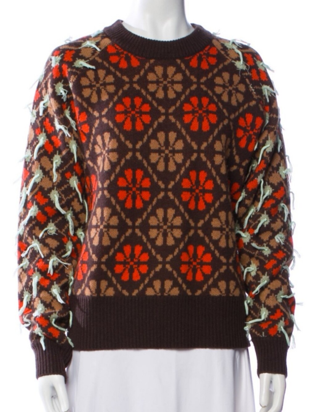 Lingua Franca Quilt Knot Raglan Sweater Wool Cashmere Womens S Chestnut Multi